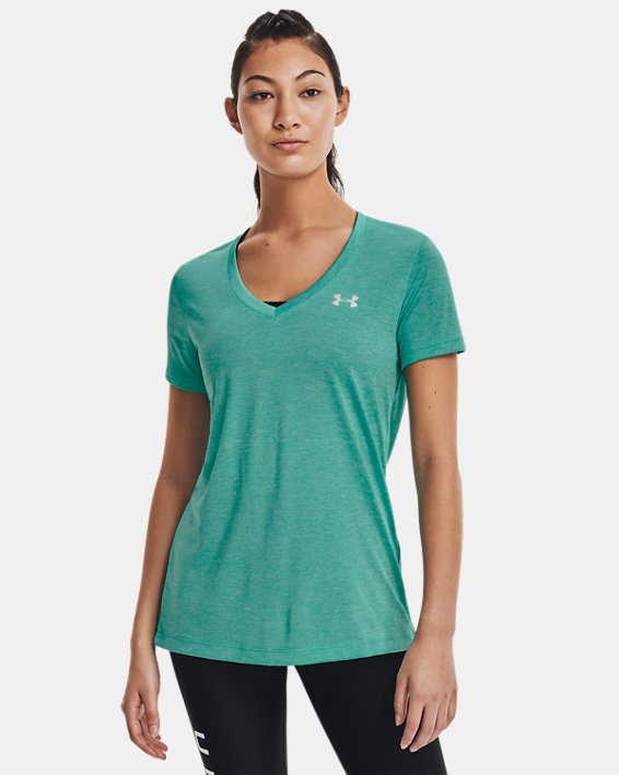 T-shirt col V UA Tech™ Twist pour femme, Green, pdpMainDesktop image number 0